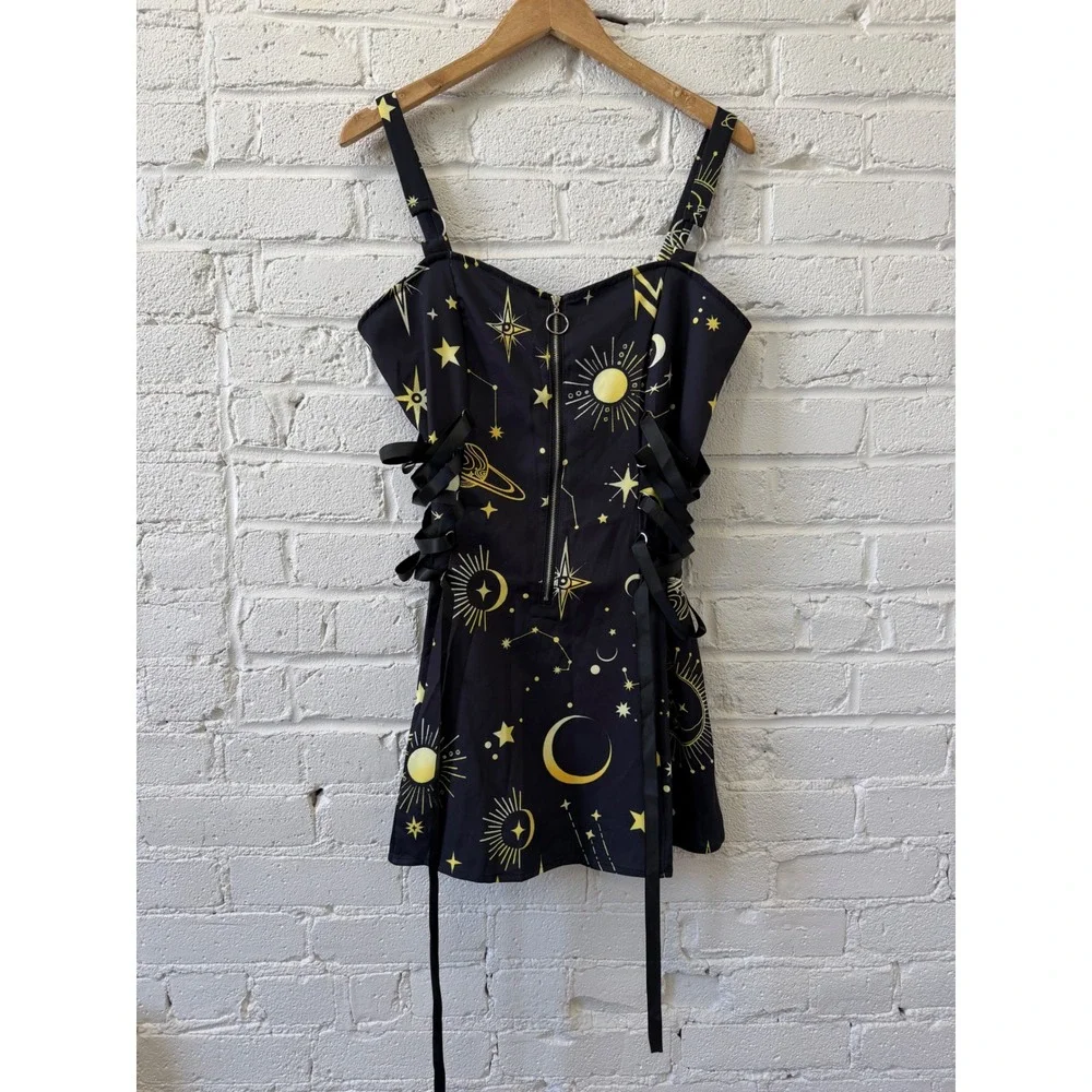 Moon Star Celestial Mini Dress Womans L Witchy Gothic‎ Festival Fairy Grunge